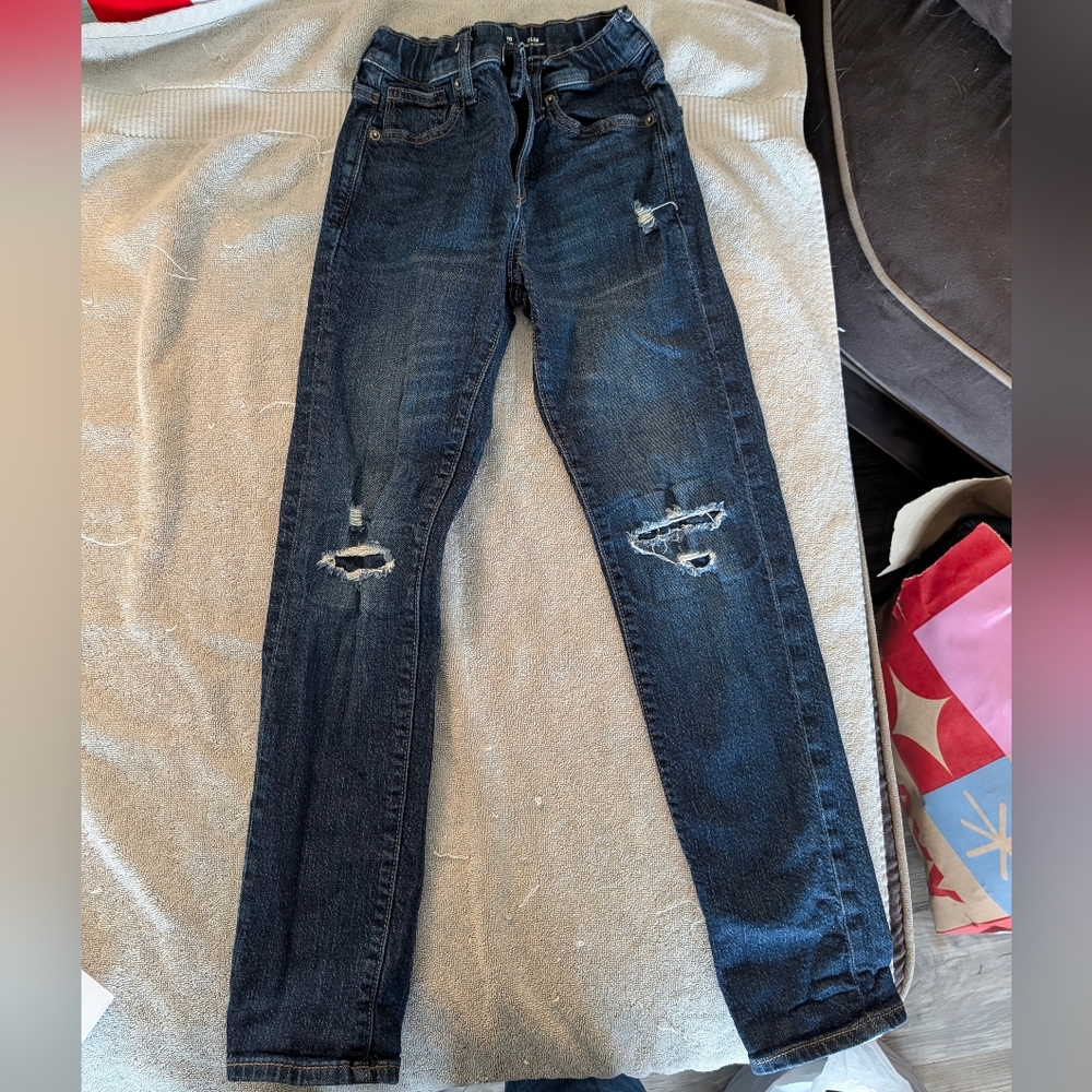 Boy's Distressed Dark Blue Jeans 10